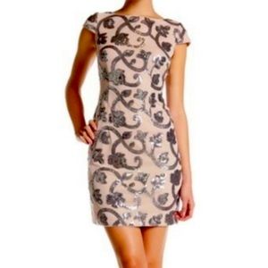 Adrianna Papell- Mini Pink/Nude with Sequins Dress